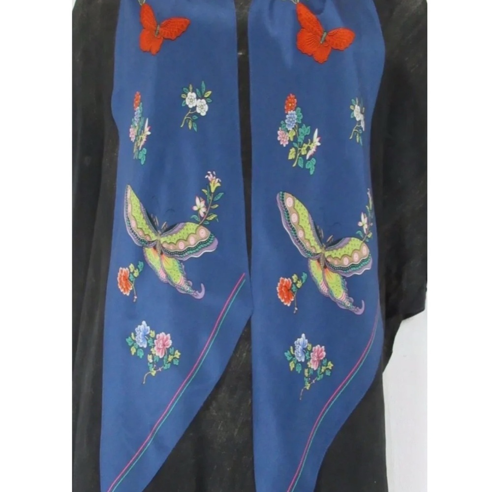 Vtg 50’s Silk Scarf Square 65” Butterfly Floral Navy Blue